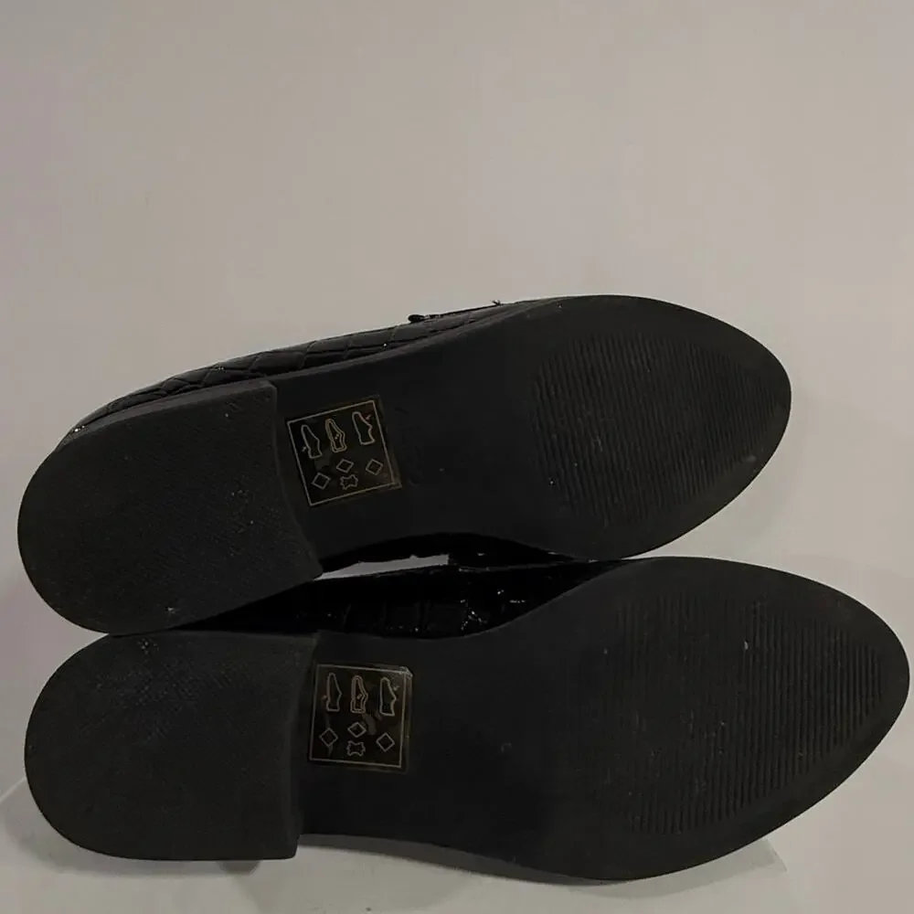 ALDO Black Croc Embossed Patent Penny Loafers Women's Size 7 Preppy Dress Shoes